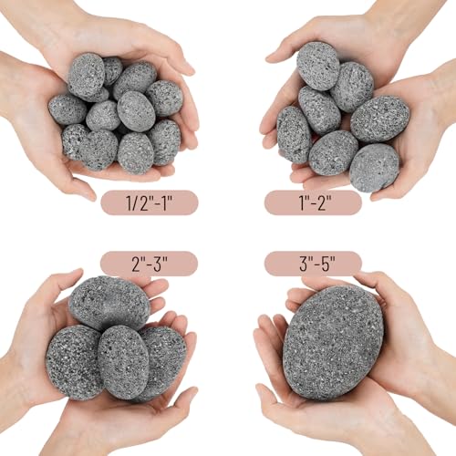 Image of Skyflame 2-3 Inch Natural Tumbled Lava Stones for Fire Pit Fireplace | 15 Pounds, Round Lava Rock Pebbles, Garden Landscaping Decoration, Cultivation of Potted Plants
