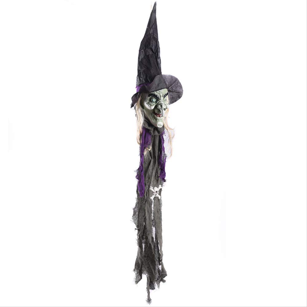 Décoration Halloween maison avec sorcière et fantôme suspendu