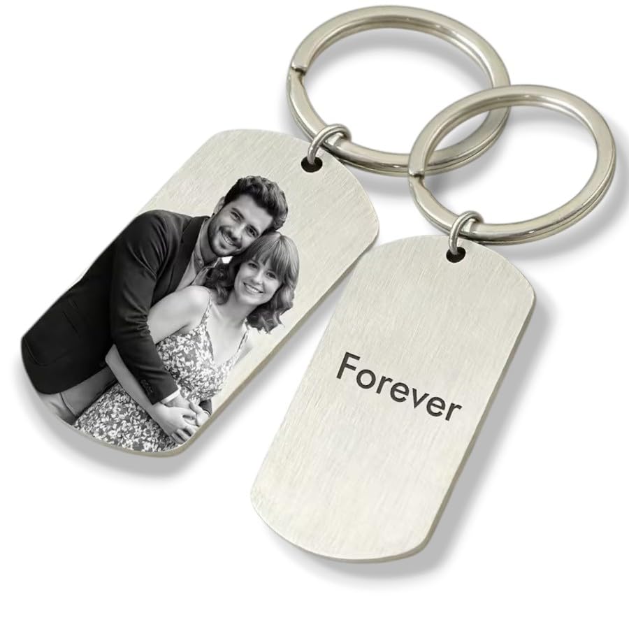 Image of Custom Photo & Text Engraved Keychain - Double Sided Custom Picture keyring For Him /Her Birthday Memorial Gift