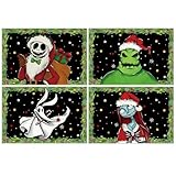 Juego de 4 manteles individuales de Navidad Pesadilla antes de Navidad, Año Nuevo, invierno, Navidad, Jack Sally, decoración cero para fiestas en casa