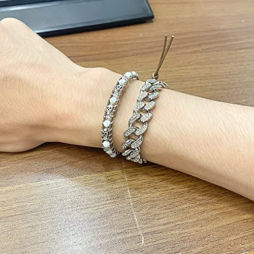 Image of KELITCH 925 Silver Skull Bracelets Wrap Bracelets Women Crystal Beaded Bracelets on Natural Leather