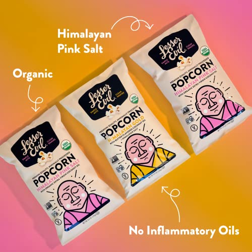 Image of LesserEvil Organic Popcorn Favorites Pack, 2 Bags of Himalayan Pink Salt (4.6 oz each), 1 Bag of Himalayan Gold (4.6 oz)