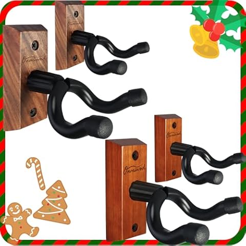 Onmiwod Guitar Wall Mount 4 Pack, Black Walnut Wood & Mahogany Wood Guitar Hanger, U-Shaped Guitar Wall Hanger Mount, Guitar Holder Hook Stand Wall for Acoustic, Electric Guitar, Banjo, Bass Cover