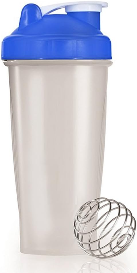 BPA Free Clear Shaker Bottle with Blue/Black Top and Ball 700ml 24 Ounces (Blue) Shaker Cup Lid