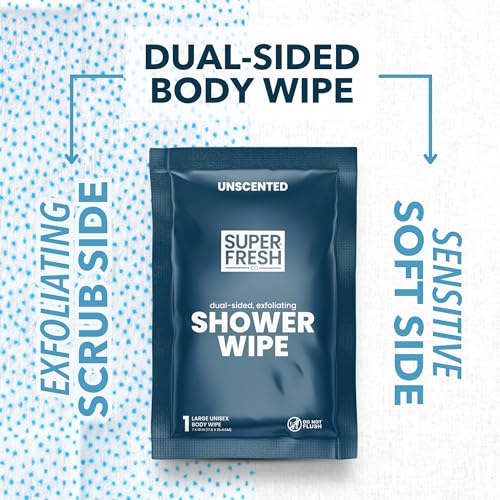 Super Fresh Shower Wipes Large Unscented Body Wipes for No Rinse Bathing Personal Hygiene Gym Travel Camping Enriched with Aloe and Vitamin E 10 Individually Wrapped Disposable Sheets
