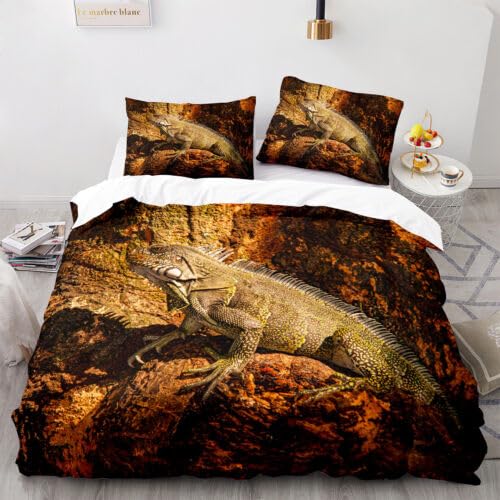 Cadeau homme et décoration mariage : parure de lit 240 x 260 beige motif lézard en microfibre