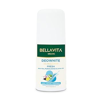 Bella Vita Organic Fresh Deo White Antiperspirant Deodorant for Men & Women Long Lasting Freshness 50ml Natural Roll On Under Arms Skin Whitening for Dark Underarms