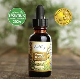Earthley Wellness, Cough-B-Gone, Natural Herbal Formula, Cold and Cough Remedy, Removes Extra Mucus, Soothes Sore Throats, Promotes Lung Health, and Detoxification, Cough Be Gone (2oz, Original)