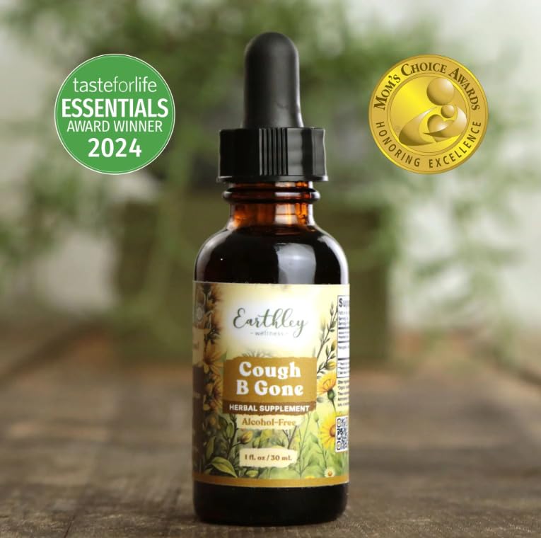 Earthley Wellness, Cough-B-Gone, Natural Herbal Formula, Cold and Cough Remedy, Removes Extra Mucus, Soothes Sore Throats, Promotes Lung Health, and Detoxification, Cough Be Gone (2oz, Original)