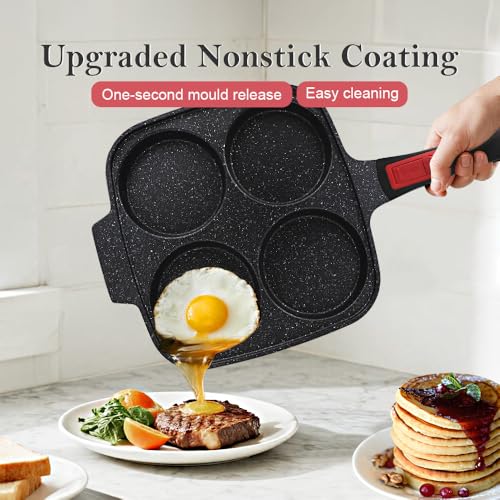 Miniatura 2 de Ranx Ingst Sartén Grande Para Huevos Fritos Con Tapa 26 X 24 Cm, Sartén Tortitas De 4 Agujeros Con Mango Extraíble Sarten Tortilla Antiadherente De Aluminio Para Desayuno - Negro