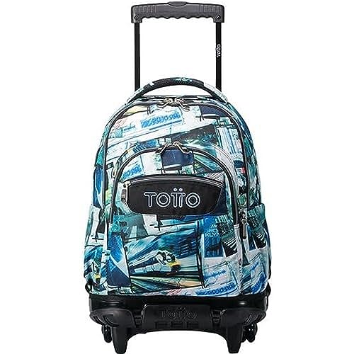 TOTTO Mochila escolar con ruedas postales y casetes - Renglones TAMAÑO GRANDE