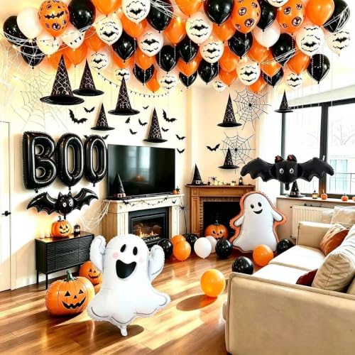 Halloween Balloon Arch with Bat Ghost Boo Foil Balloons 3D Bats Spider Web - image 4