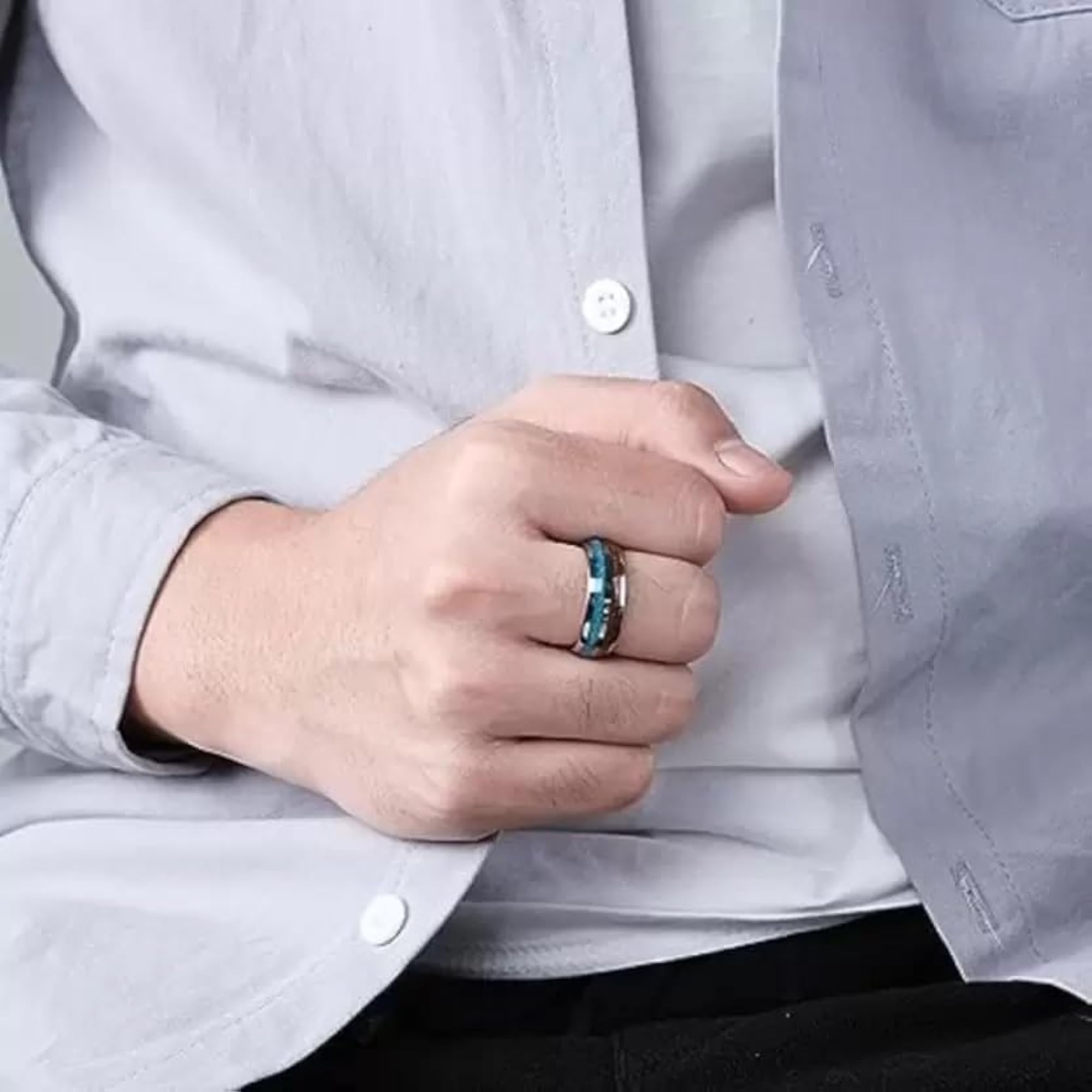 Men's Silver Rings Combo with Platinum and Blue Ring