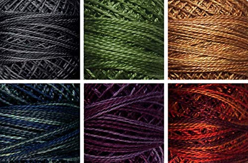 Image of Valdani Perle Cotton Size ~12~ Embroidery Thread Sampler Set - 6 Colors, 109 Yards Each (Ballad - Dark Variegates)