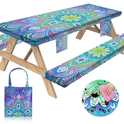 Picnic Table Cover with Bench Covers Camping Essentials Tablecloth with Elastic 72x30 Inch Fitted Rectangle 6 ft Table Cloth Travel Accessories RV Gear Must Haves Camper Gifts for Outdoor