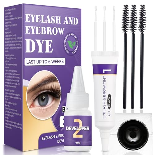 2-In-1 Eyelash & Eyebrow Tint Kit, Professional Instant Lash & Brow Color Kit, Natural Ingredients and Lasting for 6 Weeks, DIY Hair Coloring for Salon Home Use 7ml（Black）