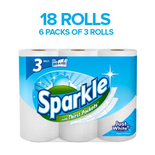 Sparkle Paper Towels, 18 Double Rolls, White, Pick-a-Size Sheets - Thumbnail 3