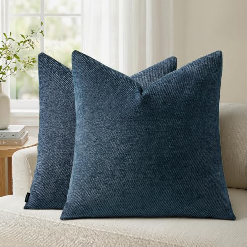 Image of a moment Pack of 2 Decorative Chenille Throw Pillow Covers with Twill Cushion Covers for Sofa Living Room Couch Bed 22x22 Inch Blue