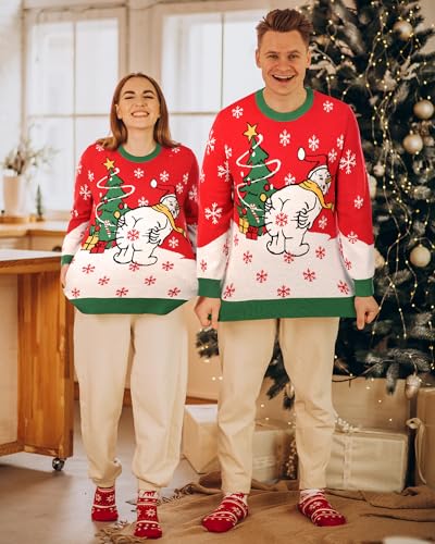 Runhit Ugly Christmas Sweater Men Unisex Crew Neck Knitted Ugly Christmas Sweater Women Funny Pullover for Holiday4