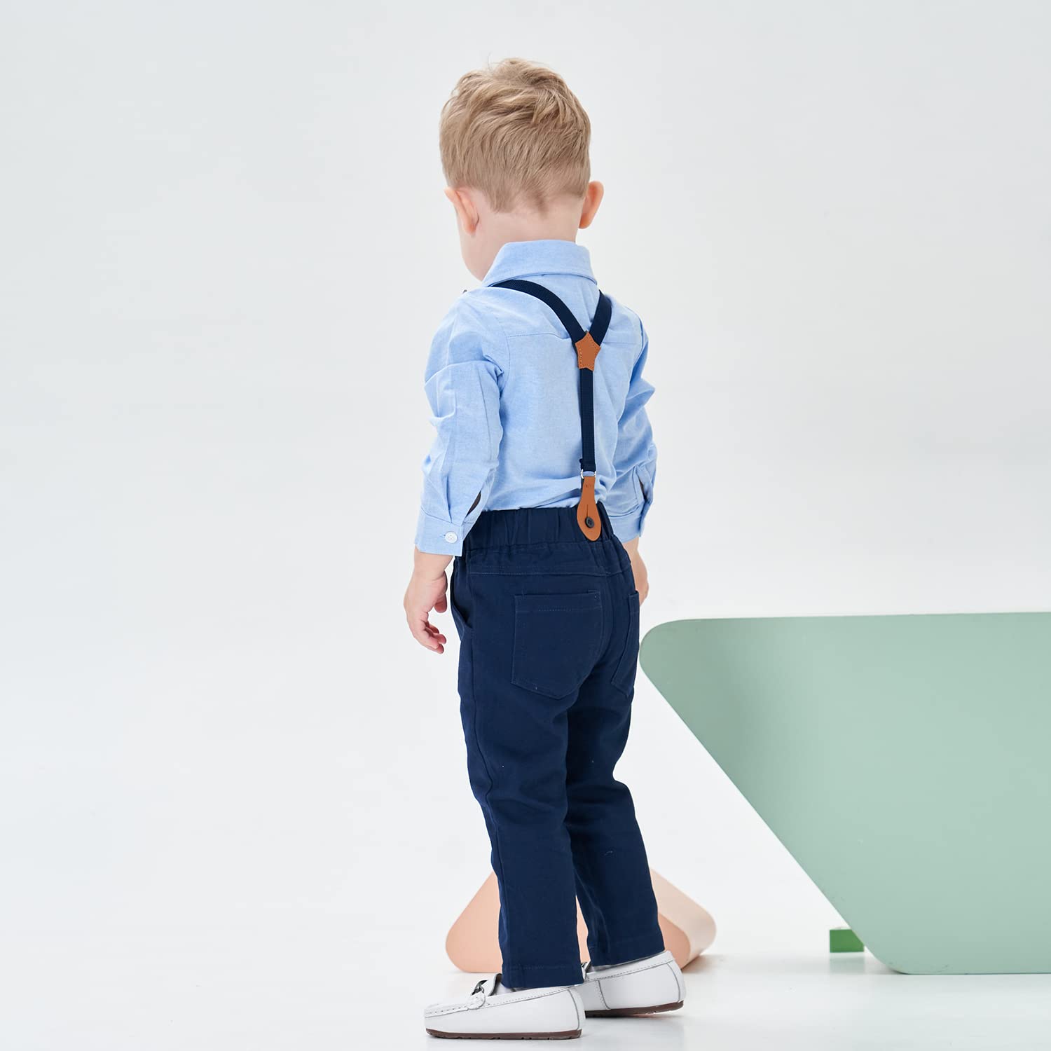 Volunboy Conjunto de ropa para niños pequeños, traje de boda de manga larga, corbatín, vestido formal, camisas, tirantes, pantalones