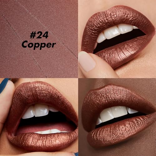 Focallure Ultra Chic Metallic Lipstick,Rich Vitamin E Lip Crayon,Lightweight Shinning Color Without Drying Or Fading,Long Lasting Lips Makeup,#24 Copper thumb #2