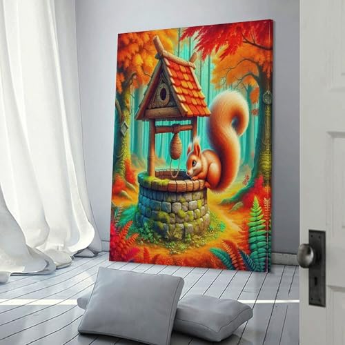 Peinture sur toile écureuil mignon décoration murale affiche chambre 50x75
