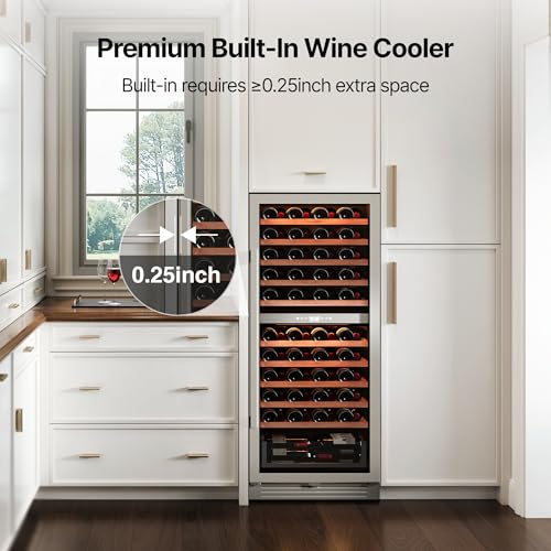 Image of Ca'Lefort Wine Fridge Dual Zone, 90 Bottle 24 Inch Wine Cooler Refrigerator, 40-65F Refrigerator with Glass Door, 3 LED Built-in /Freestanding Fridge for Bar /Kitchen /Resterant (Right-Hinged)