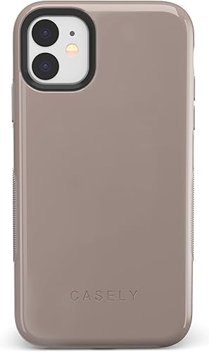 Casely Funda para iPhone 11 | Gris pardo sobre piel | Crema estética beige sólido | Diseño de funda protectora audaz