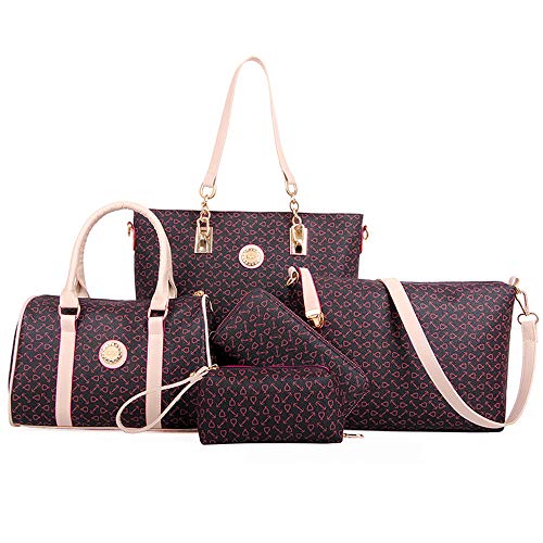 Women Handbag Set 6 Pcs PU Leather Tote Purse Set Multi-purpose Classic Shoulder Bag (Coffee)