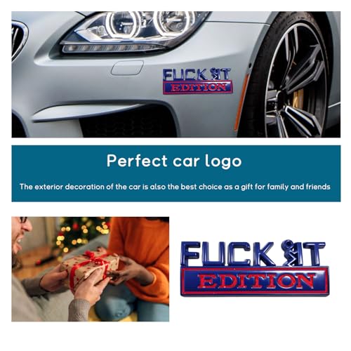 Image of Dickno Fuck It Edition Emblem for Car, Auto Fender Bumper Decoration Stickers, Vehicle 3D Side Fender Rear Trunk Decal Badge, Universal Exterior Accessories for Car Truck SUV (Blue & Red)