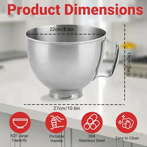 Tazón mezclador de acero inoxidable 5 QT para KitchenAid miniatura 2