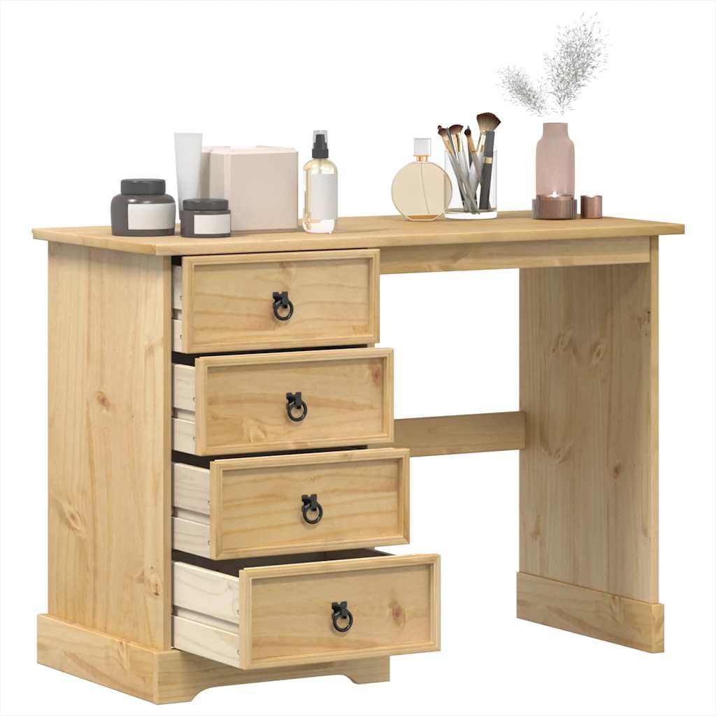 Toeletta Corona 104x47x75 cm in Legno Massello di Pino | Elegante tavolo da trucco per la camera da letto con quattro cassetti spaziosi e resistenti maniglie in metallo.
