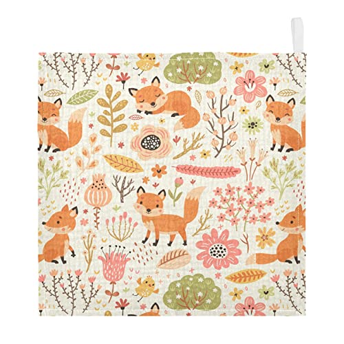 Image of vvfelixl Baby Washcloths Cotton Foxes and Flowers Flesh Colored Baby Muslin Washcloths Soft Baby Face Towel for Newborn Infants Baby Wipes, 11.8 X 11.8 Inch, 3 Pack