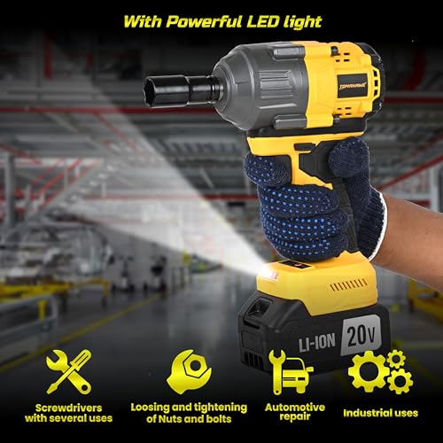Image of Tomahawk HIW-800 Cordless Impact Fixed Square Wrench 20V - 1 /2 Inch Drive - 3300 Impact Per Minute - 2300 RPM - 550Nm Torque- Led Lights | Impact Wrench for Home, Workshop & Professional Use