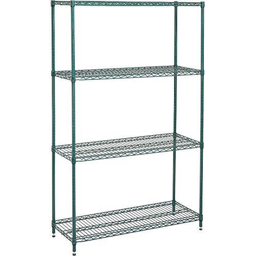 Nexel Economy Wire Shelving Starter Unit, 4 Tier, Green Epoxy, 24