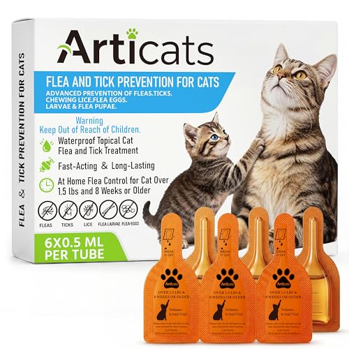 Flea and Tick Prevention for Cats & Kittens, Topical Cat Flea and Tick Treatment – Fast-Acting & Long-Lasting 6-Dose Supply
