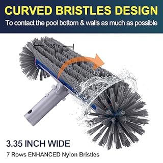 POOLAZA 360 Degree Pool Brush - Heavy Duty 17.5" Pool Brush Head for inground Pools/Above Ground Pools, Spa, Hot Tub, Premium Bristle & Aluminum Handle for Standard Pool Pole