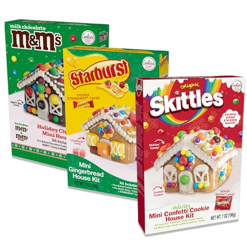 Christmas Gingerbread House Kit Variety 3 Pack- Chocolate Candy Pieces, Fruity Candy Pieces, Fruit Chews Gingerbread Kit. Mini Gingerbread House Kit, Gingerbread House Kits.