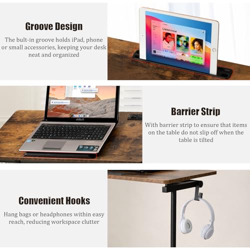 SIDUCAL Standing Desk Height Adjustable with Tiltable Tabletop, Rolling Laptop Desk with Charging Station, Sit Stand Portable Stand Up Desk with Wheels, Rustic Brown