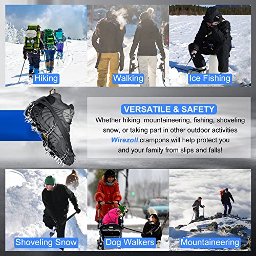 Wirezoll Ice Cleats, Crampons For Hiking Boots And Snow Shoes Climbing Spikes Grippers For Traction With Chains For Men Women 24 Teeth Black,L #TOP2
