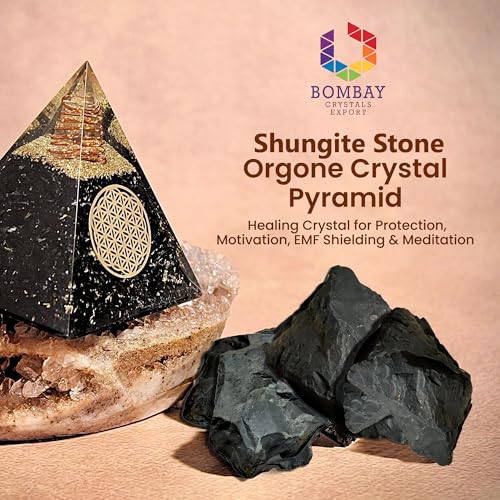 Image of Orgone Shungite Pyramid Like Black Tourmaline Orgone Pyramid Crystal Energy Decor with Quartz & Copper Sacred Geometry Desk Accent or Gift Handcrafted Spiritual Pyramid