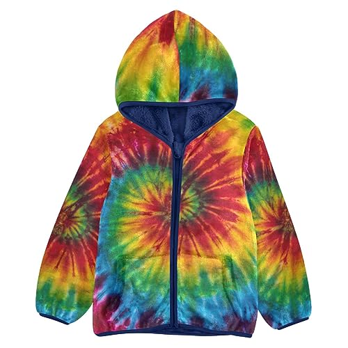 Rainbow Colorful Tie Dye Boys Fleece Hoody Jacket Zip Up Coat Warm Fall Winter Plush Jacket Long Sleeve Outerwear