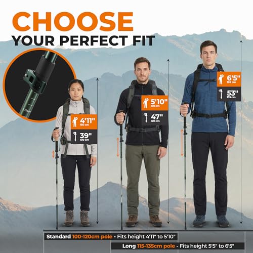 Image of Trekology Trek-Z Collapsible Hiking & Trekking Poles - Balance Support for Seniors, Women, and Men, 2pc Per Set (Trek-Z Green, 115-135cm for Height: 5'5 inch to 6'5 inch)