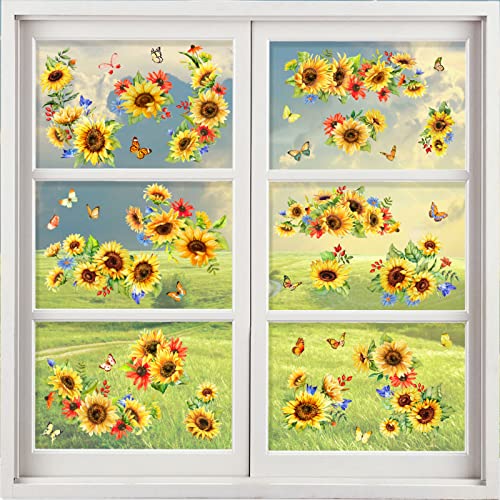 Sunflower Window Decals & Clings - Spring & Fall Decorations for Bedroom, Nursery, Living Room - Birthday Parties & Holidays
