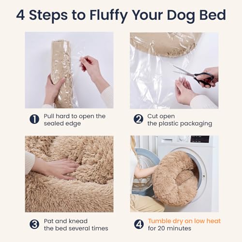 Image of JOLLYVOGUE Calming Dog Beds Extra Large Sized Dog, 45in Donut Washable Large Pet Bed, Anti-Slip & Anti-Anxiety Fluffy Faux Fur Round Dogs Bed, Fits up to 125 lbs Pets (Camel)