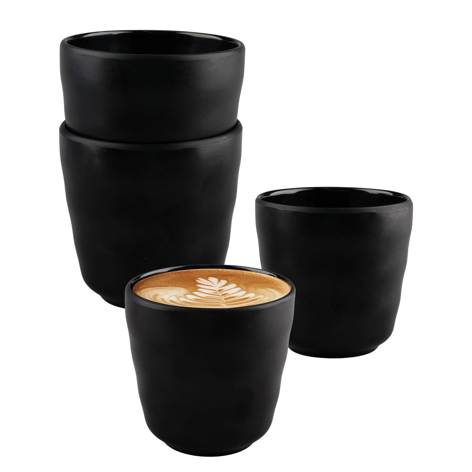 oupados Cappuccino Coffee Cups Set of 4 - Ceramic Matte Black 250ml Elegant Design Stoneware Vintage Mug Retro Drinking Cup - Dishwasher & Microwave Safe - Ideal for Home, Office, and Café