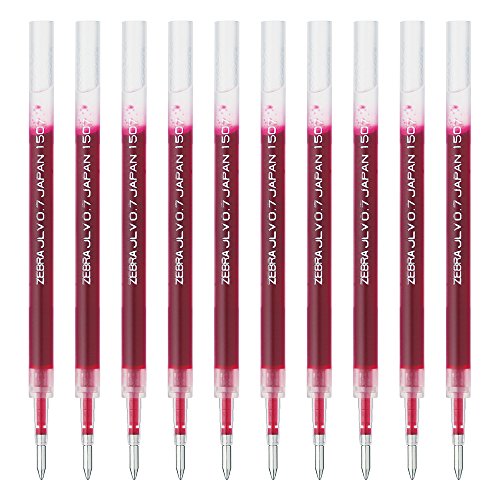 Zebra B-RJLV7-R lot de 10 recharges gel Sarasa Dry rouge 0.7 mm anti-bavure pour gaucher