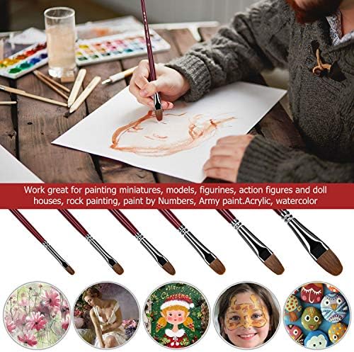 Filbert Paint Brushes, 6 Pcs Professional Watercolours Mop Brushes , Anti-Shedding Red Sable Hair for Acrylic, Oil, Watercolor and Gouache, Nice Gift for Adults and Artists