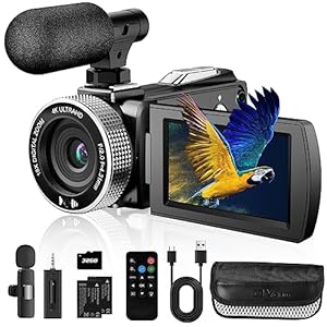Vmotal 4K video camera, 48MP Photo/ 4K 60FPS Video Recorder, digital camcorder for vlogging Youtube，with 2 batteries/wireless MIC/SD card/Remote