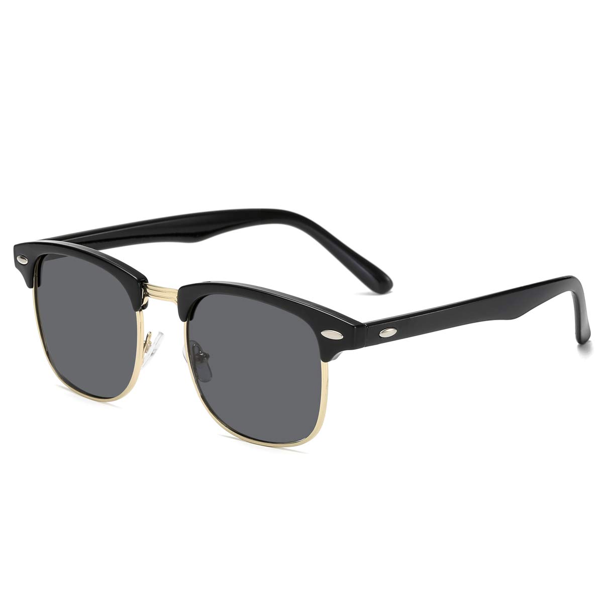 Gafas de sol retro semi sin montura con medio marco UV400 para hombres y mujeres, Negro - 5